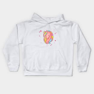 Unicorn with pink hearts Kids Hoodie